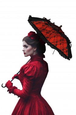 Ombrello gotico rosso e nero con pizzo