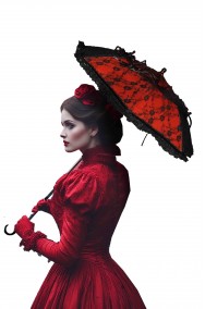 Ombrello gotico rosso e nero con pizzo