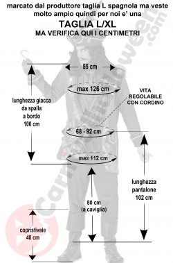 Misure costume di Capitan Uncino taglia L XL