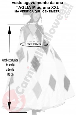 Misure del costume Arlecchino a tunica carnevale di venezia taglia grande