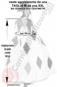 Misure del costume Arlecchino a tunica carnevale di venezia taglia grande