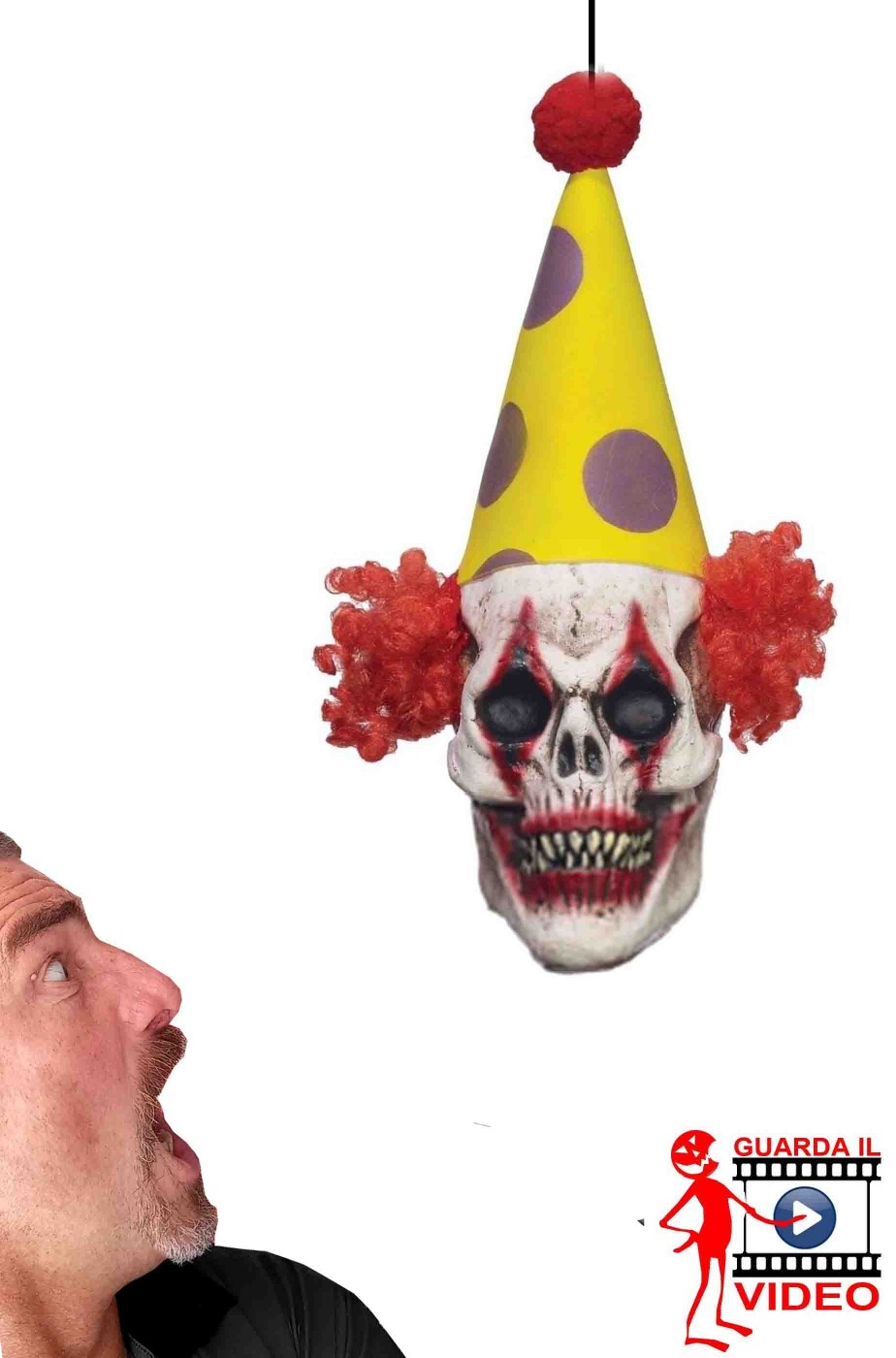 Allestimento Halloween testa di Pagliaccio morto da appendere