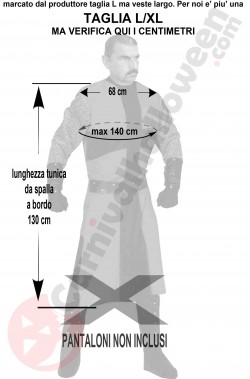 Misure del costume da soldato medievale taglia L XL Misure del costume da soldato medievale taglia L XL
