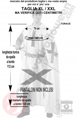 Misure costume da cavaliere crociato medievale taglia XL Misure costume da cavaliere crociato medievale taglia XL