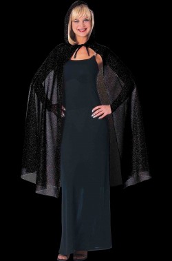 Mantello nero con cappuccio e brillantini