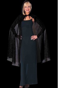 Mantello nero con cappuccio e brillantini