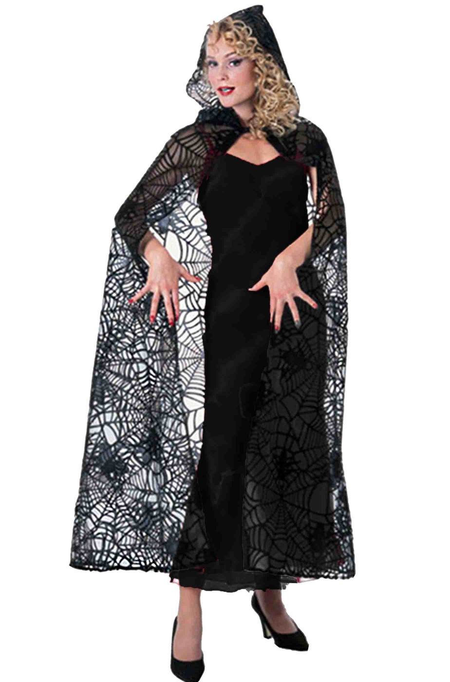 Mantello da strega nero lungo a trama di ragnatela Mantello da strega nero lungo a trama di ragnatela