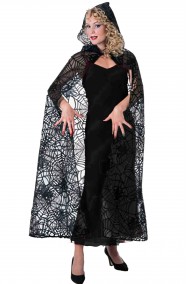 Mantello da strega nero lungo a trama di ragnatela