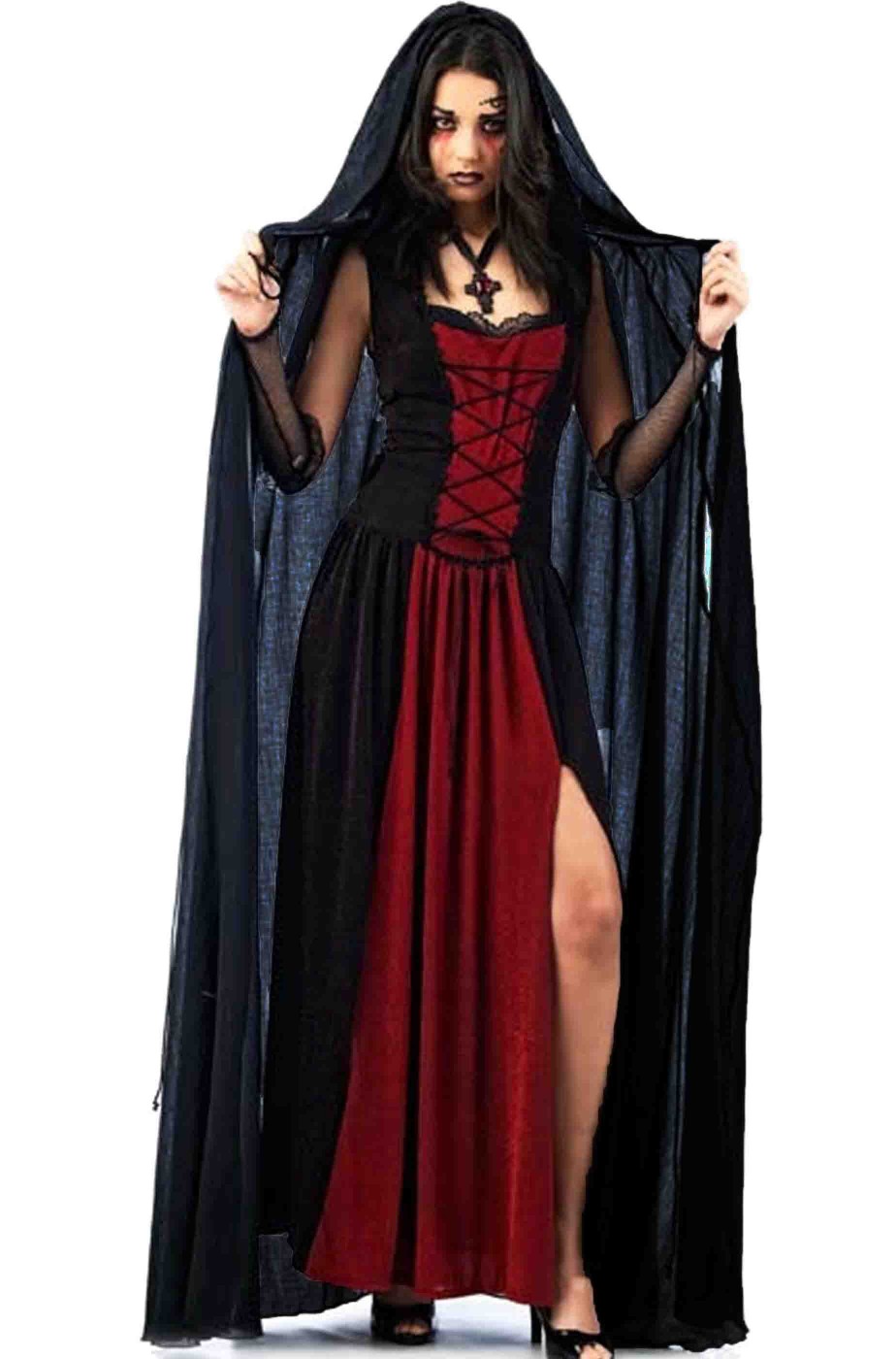 Mantello nero con cappuccio goffrato lungo