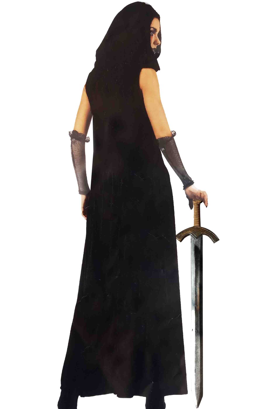 Mantello medievale cosplay nero con aperture per le braccia e cappuccio