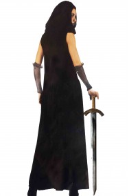 Mantello medievale cosplay nero con aperture per le braccia e cappuccio