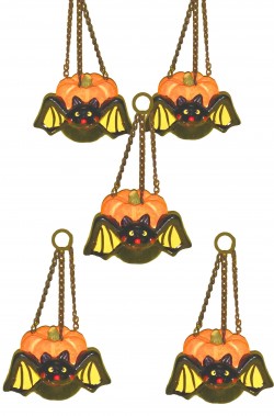 Zucchette in terracotta con pipistrello da appendere con catenella