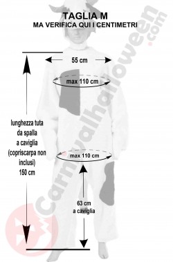 Misure costume da mucca bianca e nera taglia M