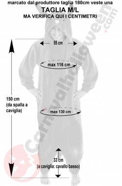 Misure del costume di carnevale di Pikachu taglia ML