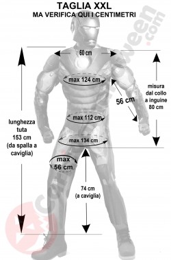 Misure del costume adulto di IronMan taglia XXL