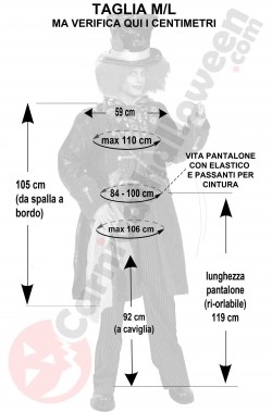 Misure del costume del Cappellaio Matto