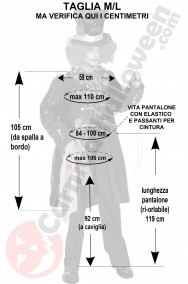 Misure del costume del Cappellaio Matto