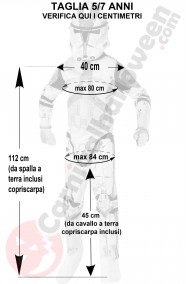 Misure del vestito di carnevale guardia imperiale Clone Trooper Star Wars taglia 5 7 anni