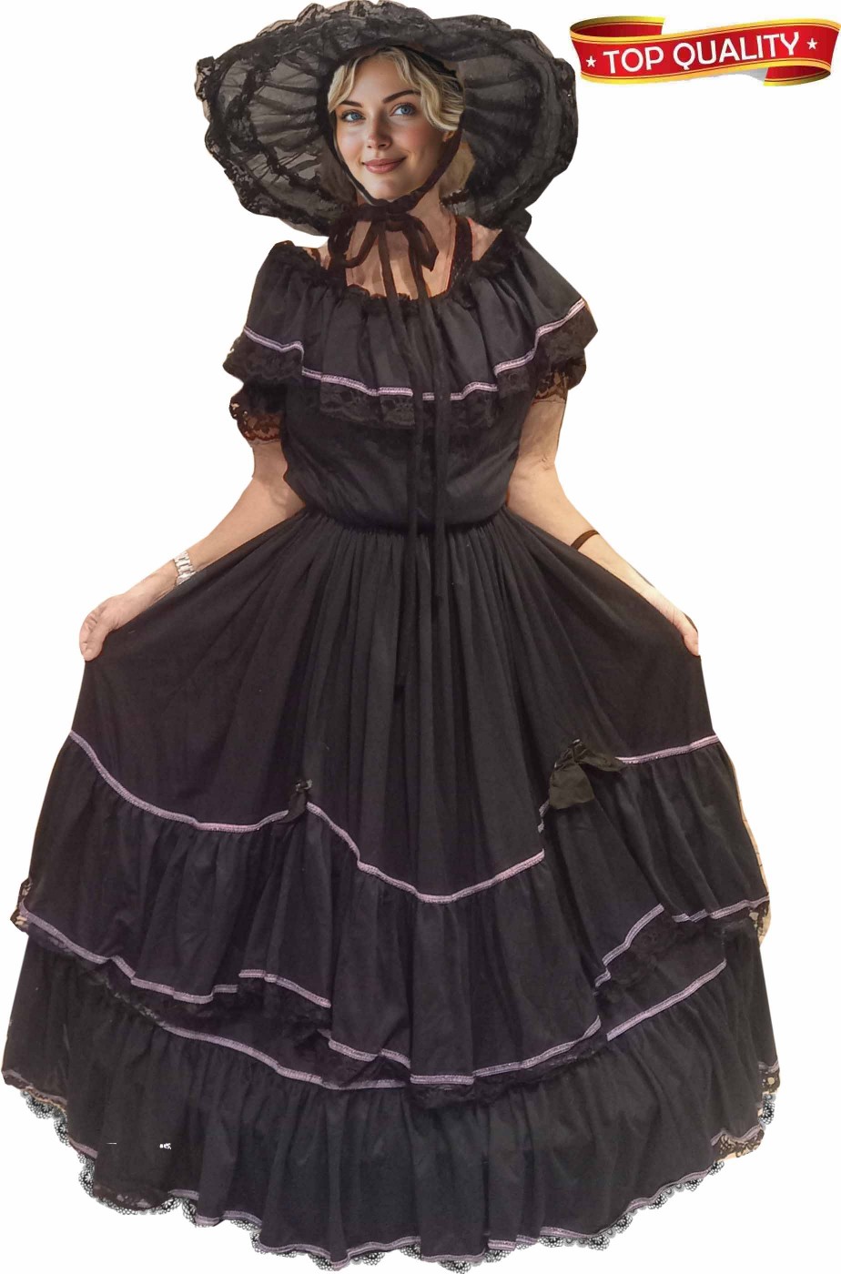 Costume da dama dell'800 nero da ballo