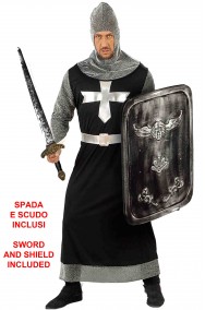 Costume carnevale da re o cavaliere medievale o crociato nero