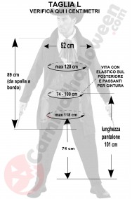 Misure del costume da cowboy realistico taglia L