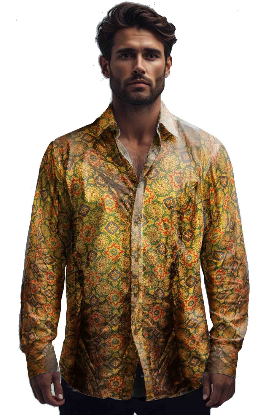 Camicia di seta da uomo con disegni cashmere