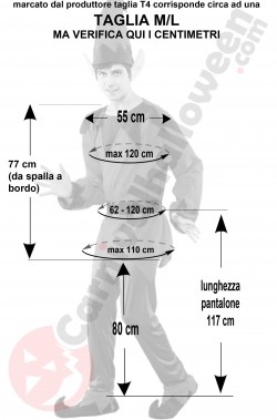 Misure del costume da Elfo di Babbo Natale taglia M/L