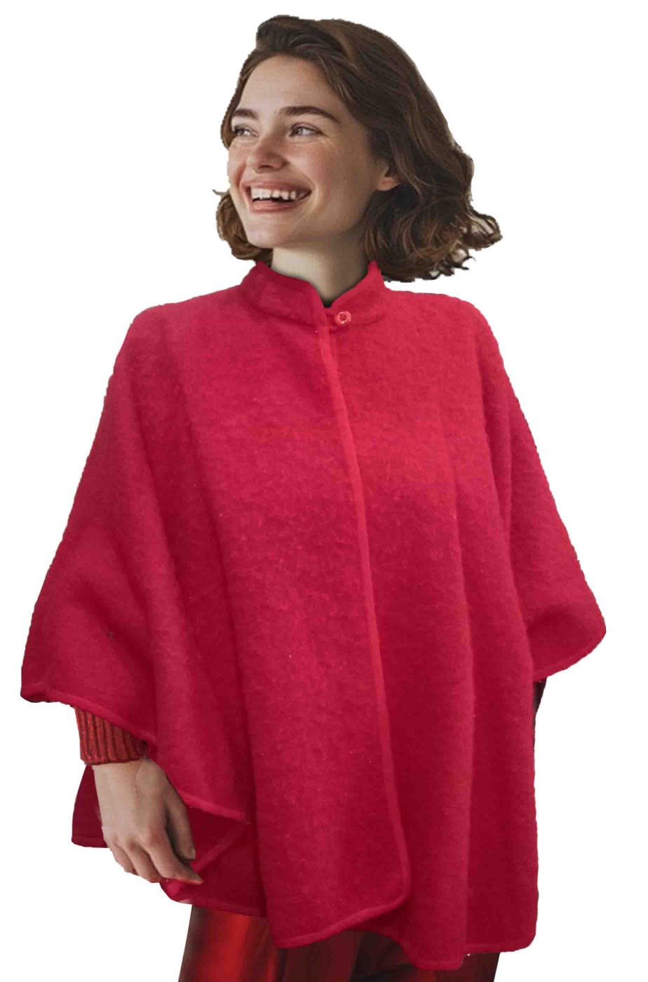 Mantello rosso corto da donna di lana