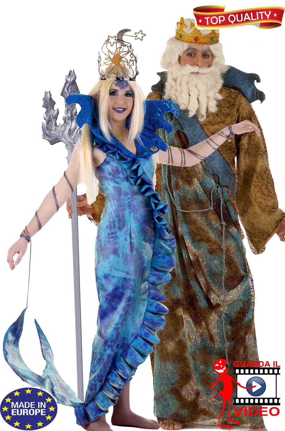 Coppia di Costumi di Carnevale Nettuno e Sirenetta Top Quality adulto