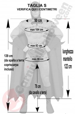 Misure costume Batman grigio e blu taglia S