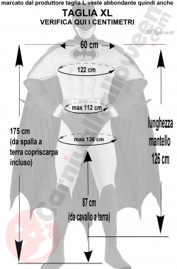 Misure costume di Batman grigio e nero con muscoli taglia XL