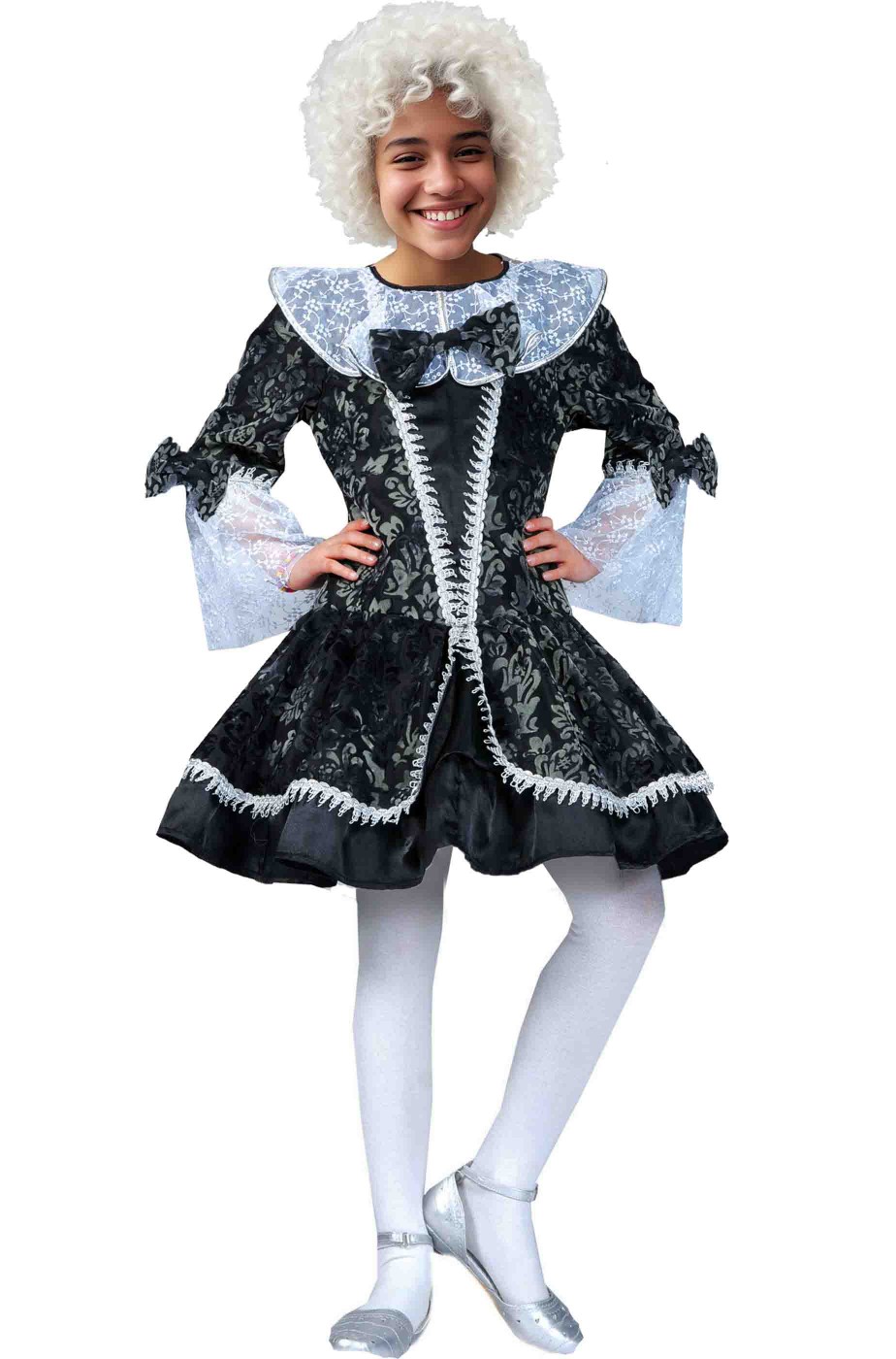 Vestito di carnevale da bambina damina grigia e nera 700 barocca