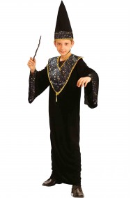 Costume da mago Merlino da bambino stregone nero