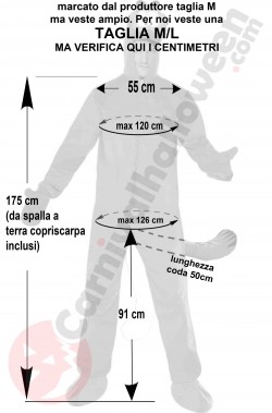 Misure del costume da Garfield il gatto arancione taglia M L