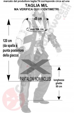 Misure del costume di Assassin's Creed cosplay taglia M