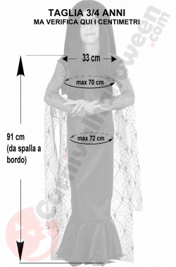 Misure costume di Morticia bambina taglia 3 4 anni