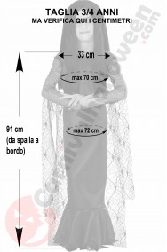 Misure costume di Morticia bambina taglia 3 4 anni