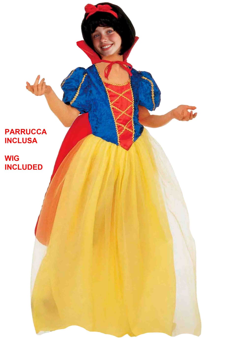 Costume di carnevale bambina biancaneve con parrucca