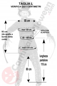 Misure del costume di Halloween da Cappellaio Matto dell'orrore taglia L