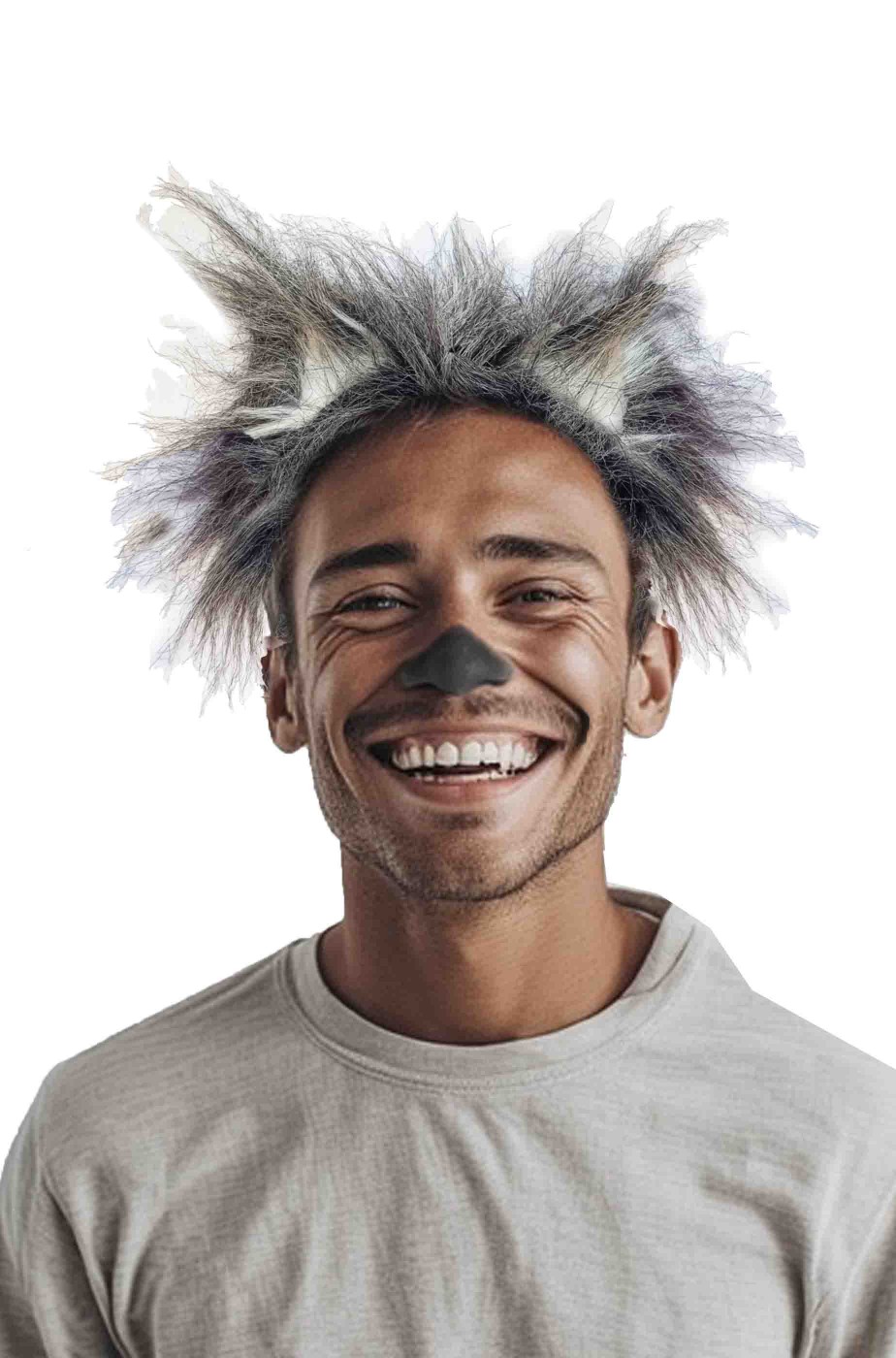 Orecchie da lupo grigio montate su cerchietto