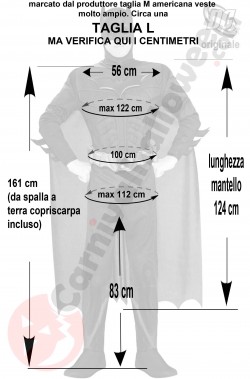 Misure del costume Batman con armatura taglia L