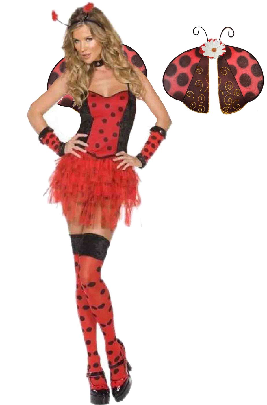 Costume di carnevale donna Coccinella bella rosso e nero lady bug