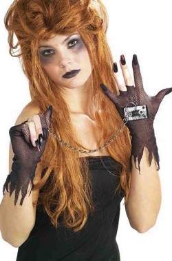 Guanti punk dark corti di rete con catene