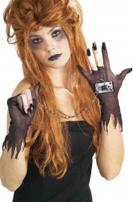 Guanti punk dark corti di rete con catene