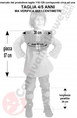 Misure del costume da vichingo o da indiano bambino taglia 4 5 anni