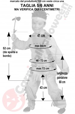 Misure del costume carnevale Bambino Indiano Sioux 5 6 anni