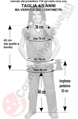 Misure costume di Carnevale da indiano bambino 4 5 anni