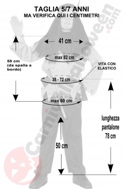 Misure del costume di carnevale da indiano bambino 5 7 anni