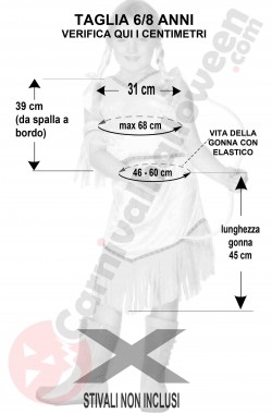 Misure del costume da indiana rosa taglia 6 8 anni