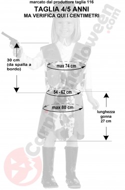 Misure del costume di cowgirl Julie taglia 4 5 anni